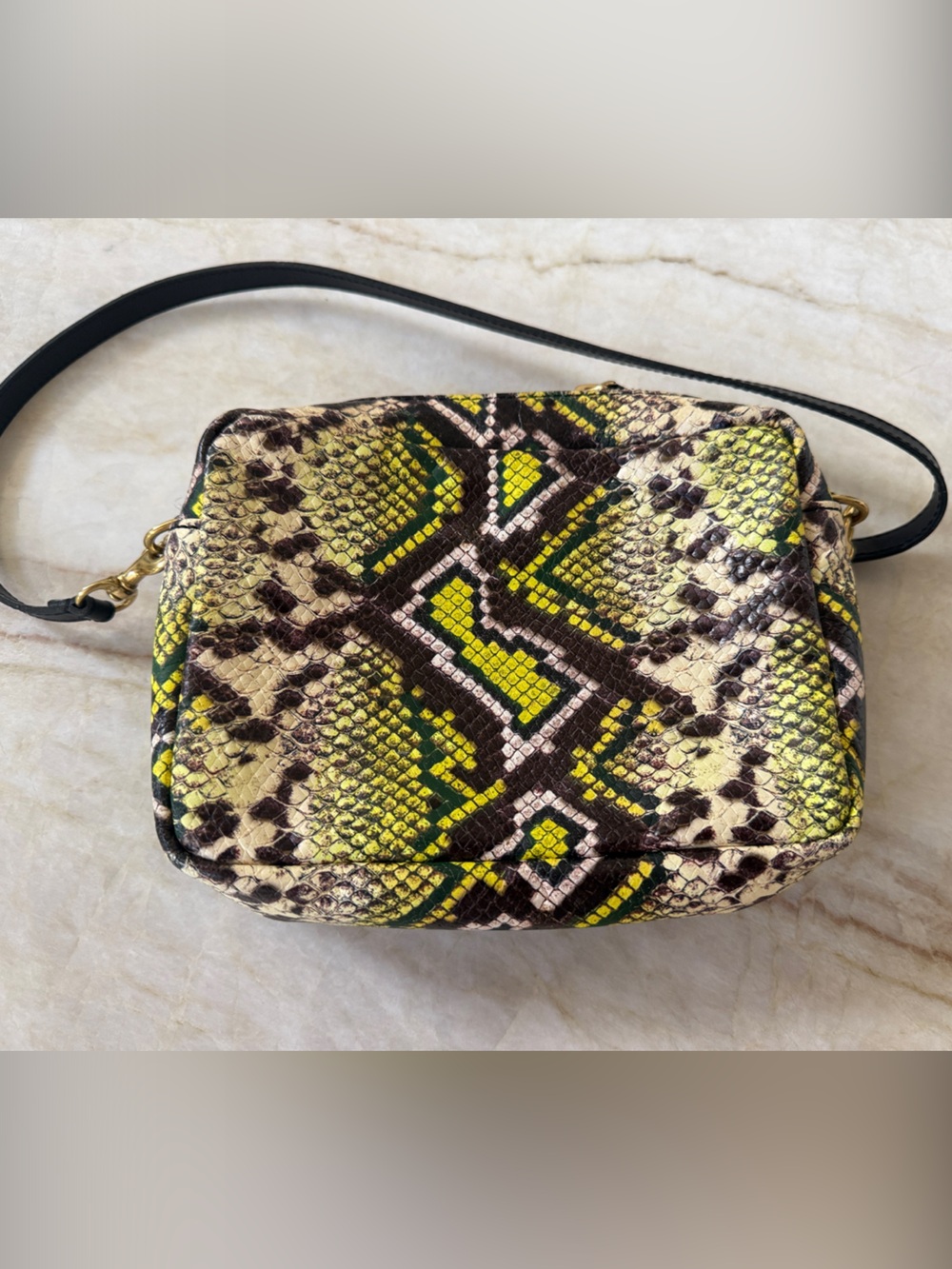 Clare V Yellow Green Snake-Print Crossbody Bag - Women